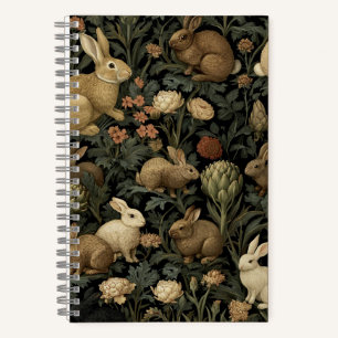Carnet Motif de lapin de forêt vintage foncé botanique