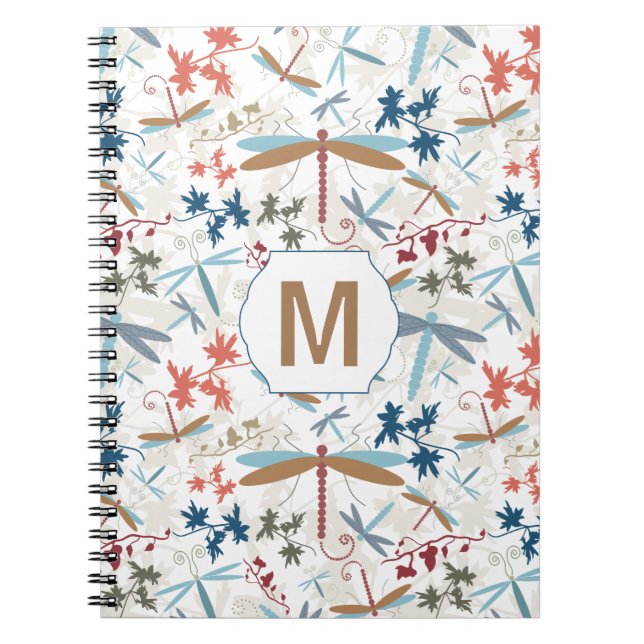 Carnet Motif de libellule multicolore avec monogramme (Devant)