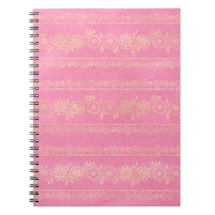Carnet Motif de licorne bohème rose et or