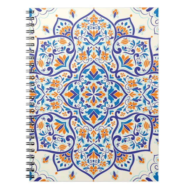 Carnet Motif de luxe Orange Blue Ornament (Devant)