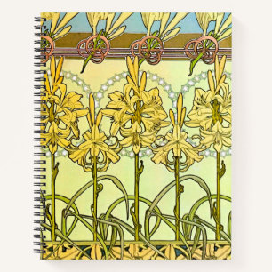 Carnet Motif de lys Art nouveau d'Alphonse Mucha vintage