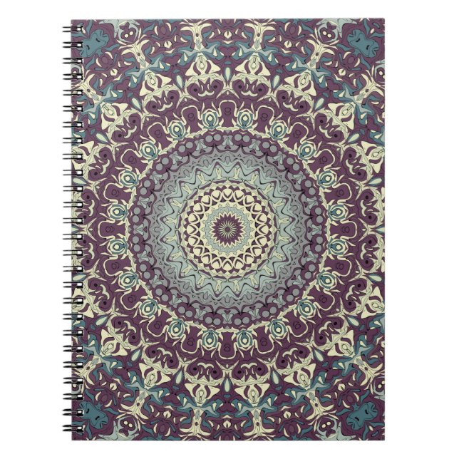 Carnet Motif de mandala violet sarcelle et crème (Devant)