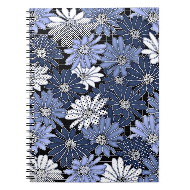 Carnet Motif de marguerite bleu et blanc (Devant)