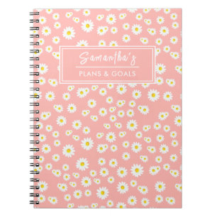 Carnet Motif de marguerites de printemps bohème rose cora
