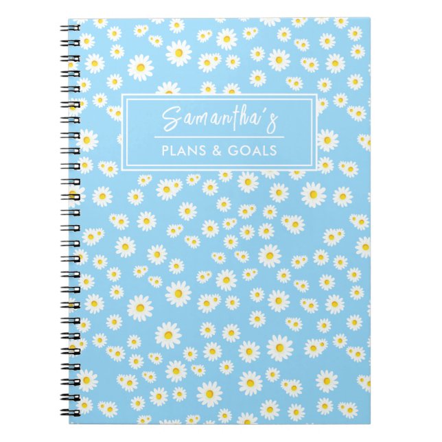 Carnet Motif de marguerites printanières bleu boho (Devant)