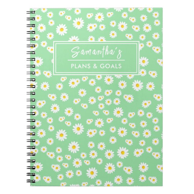 Carnet Motif de marguerites printanières boho vert (Devant)