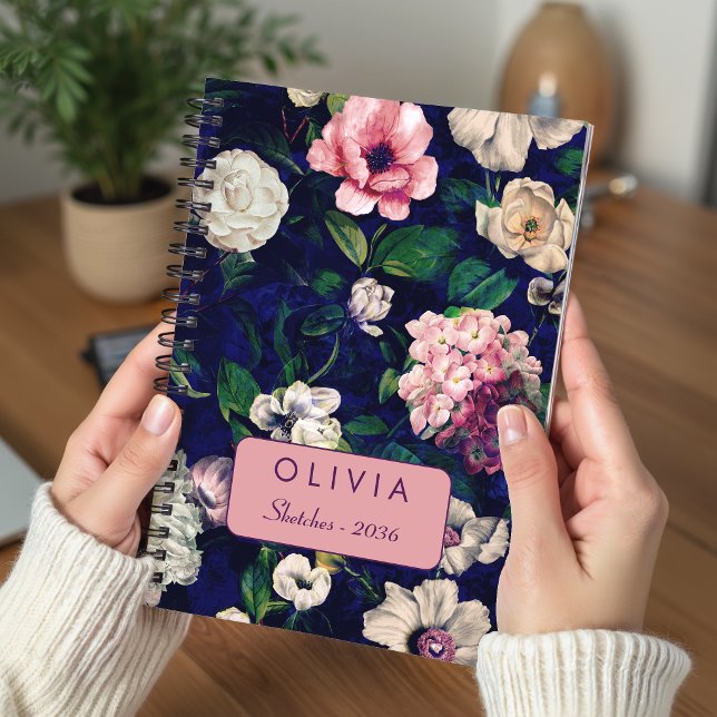Carnet Motif de monogramme floral rose bleu élégant (Créateur téléchargé)