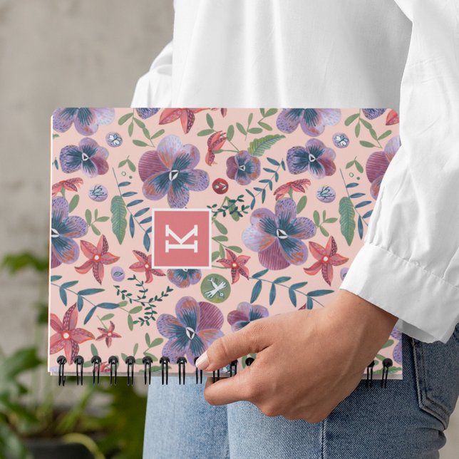 Carnet Motif de monogramme floral rose mignon (Cute Pink Floral Pattern Monogram Notebook)