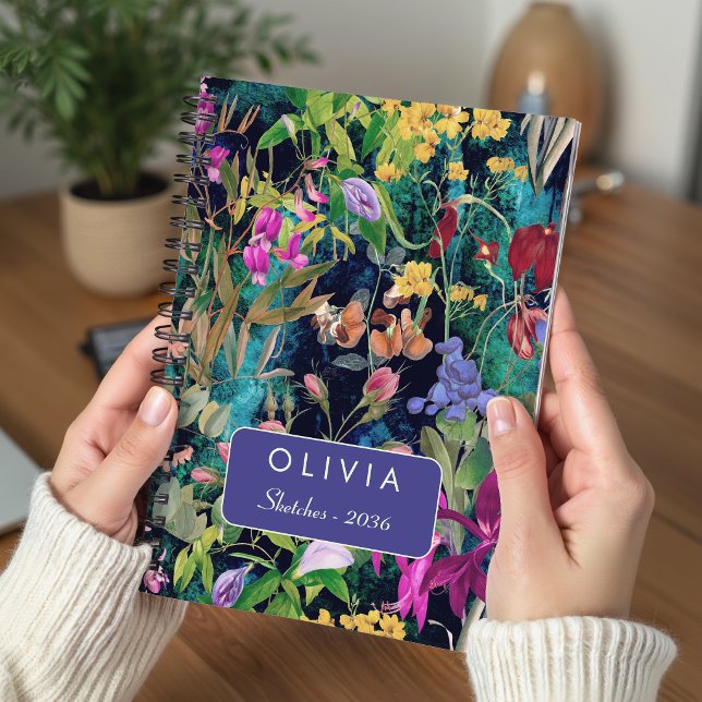 Carnet Motif de monogramme floral rose tendance avec feui (Créateur téléchargé)