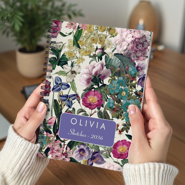 Carnet Motif de monogramme floral rose vintage (Créateur téléchargé)