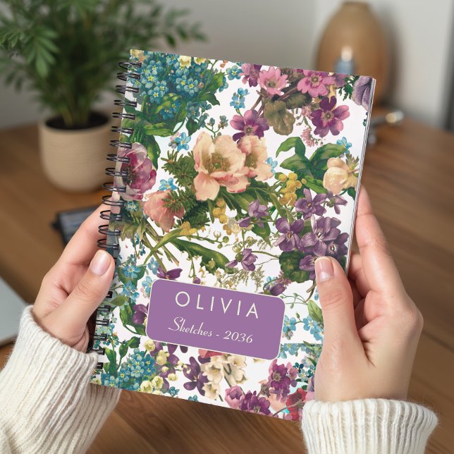 Carnet Motif de monogramme floral violet vintage (Créateur téléchargé)