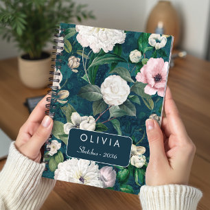 Carnet Motif de monogramme vert floral rose élégant