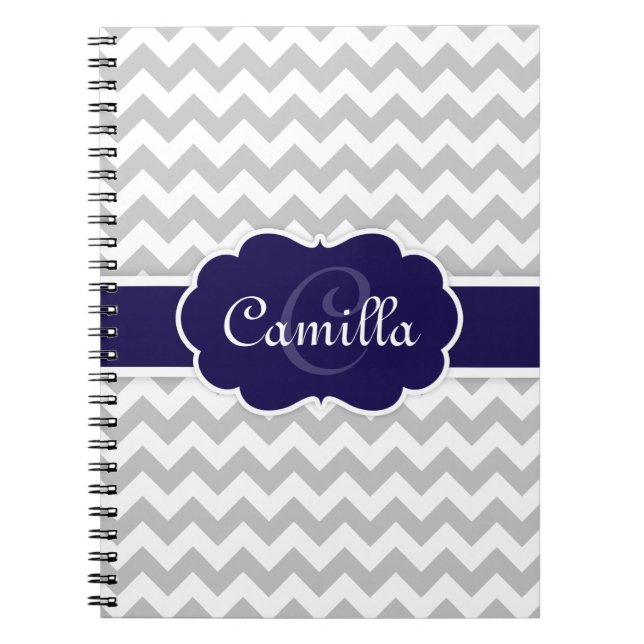 Carnet Motif de Navy Blue Monogram Grey Chevron (Devant)