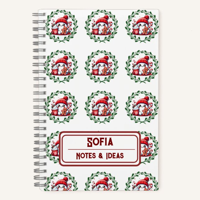 Carnet Motif de neige personnalisé Monogramme Noël (Recto)