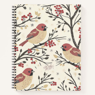 Carnet Motif de Noël oiseau rustique et poinsettia