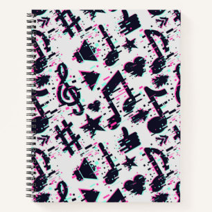 Carnet Motif de notes musicales et de coeurs déformés