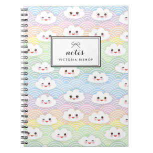 Carnet Motif de nuages pastel kawaii colorés personnalisé