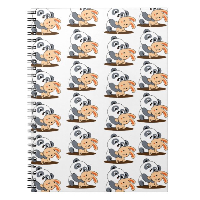 Carnet Motif de panda mignon étreignant un lapin (Devant)