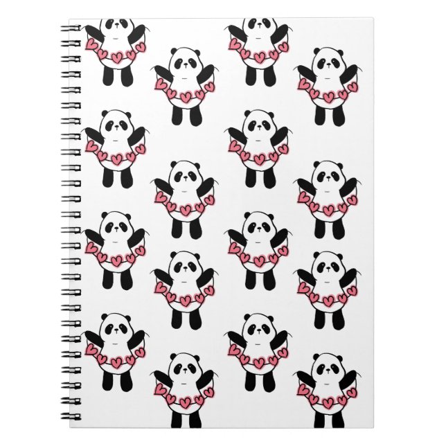 Carnet Motif de panda mignon tenant des cœurs (Devant)