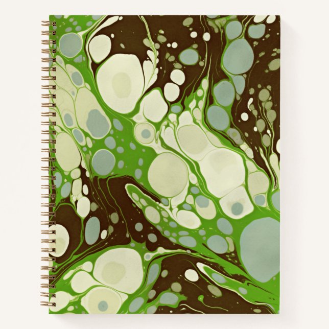 Carnet Motif de papier marbre vert de Suminagashi (Devant)