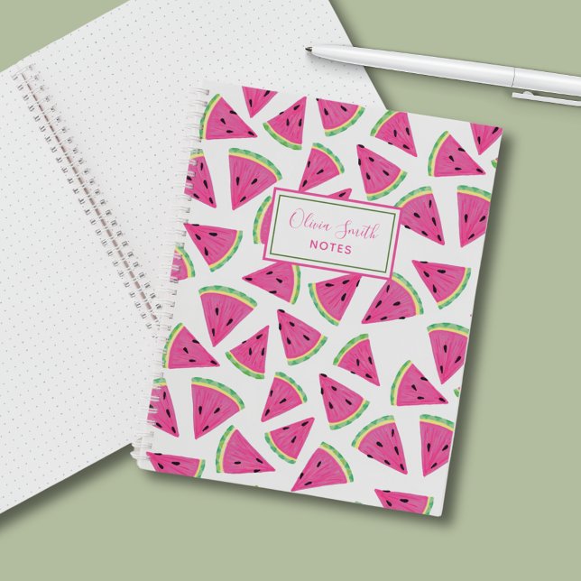 Carnet Motif de pastèque rose personnalisé d'été  (Pink girly watermelon notebook. Customize with your name & own text. Home office or back to school.)