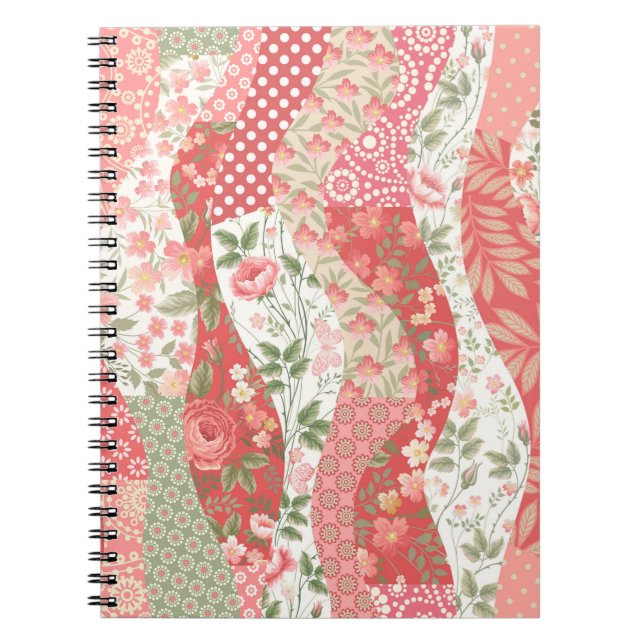 Carnet motif de patchwork transparent avec roses (Devant)