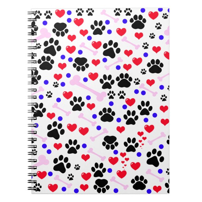 Carnet Motif De Pâtes, Pâtes De Chien, Pâtes Noires, Coeu (Devant)
