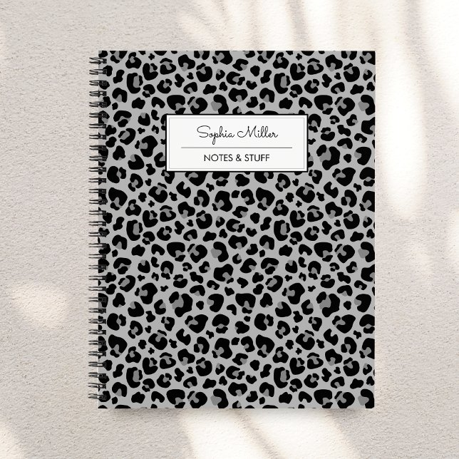 Carnet Motif de peau de léopard gris noir élégant Monogra (Créateur téléchargé)
