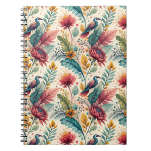 Carnet Motif de peinture à l'aquarelle de fleurs et d'ois