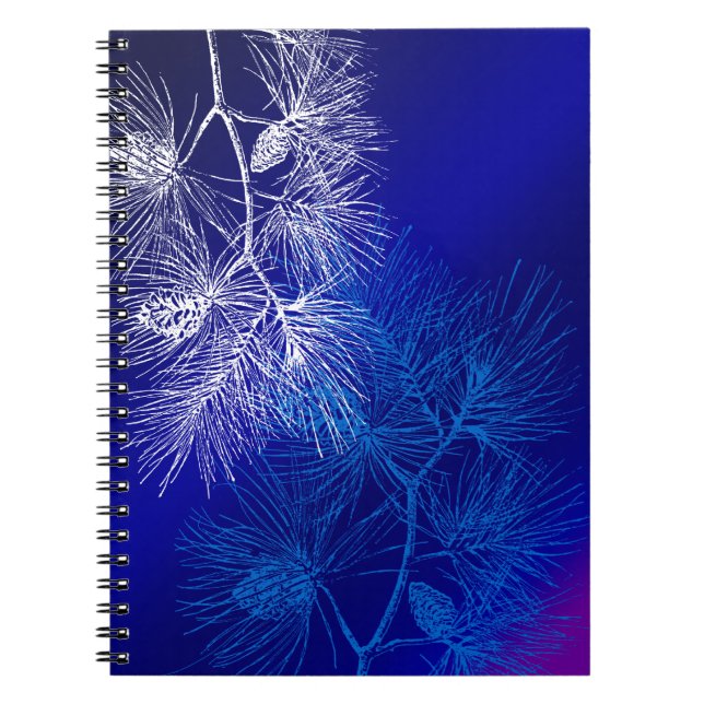 Carnet Motif de pin d'hiver blanc bleu (Devant)