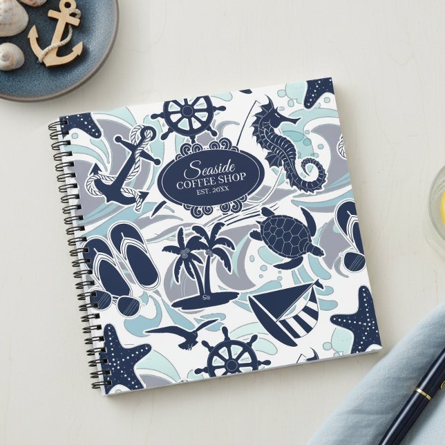 Carnet Motif de plage nautique Navy ID839 (Créateur téléchargé)