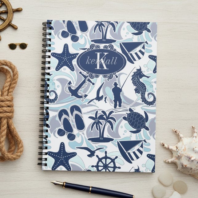 Carnet Motif de plage nautique Navy ID839 (Créateur téléchargé)