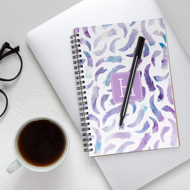 Carnet Motif de plumes d'aquarelle violet (Créateur téléchargé)