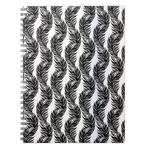 Carnet Motif de plumes Peacock abstrait noir et blanc