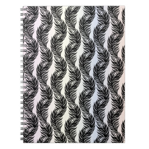 Carnet Motif de plumes Peacock abstrait noir et blanc