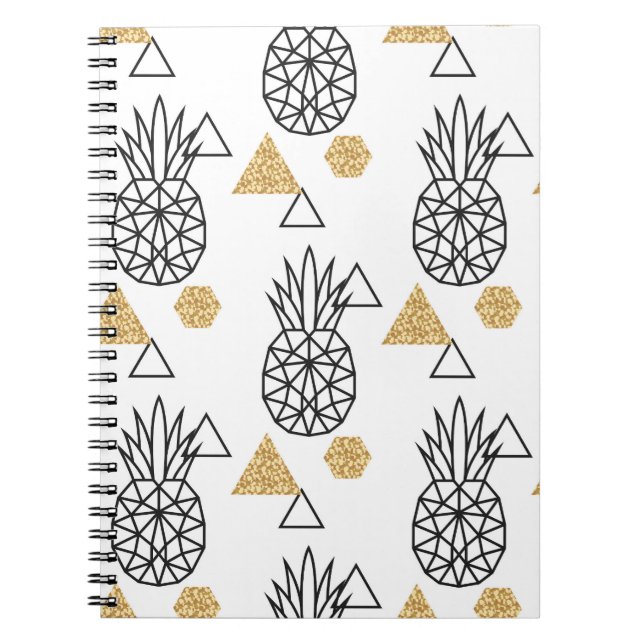 Carnet Motif de points d'or géométriques à ananas. (Devant)