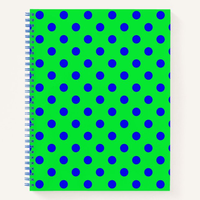 Carnet Motif de pois en bleu sur fond vert  (Devant)
