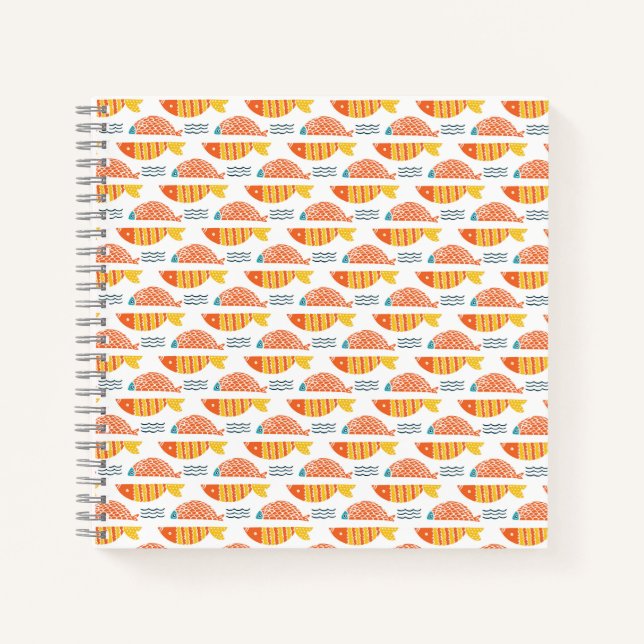 Carnet Motif de poissons de natation d'art populaire (Devant)