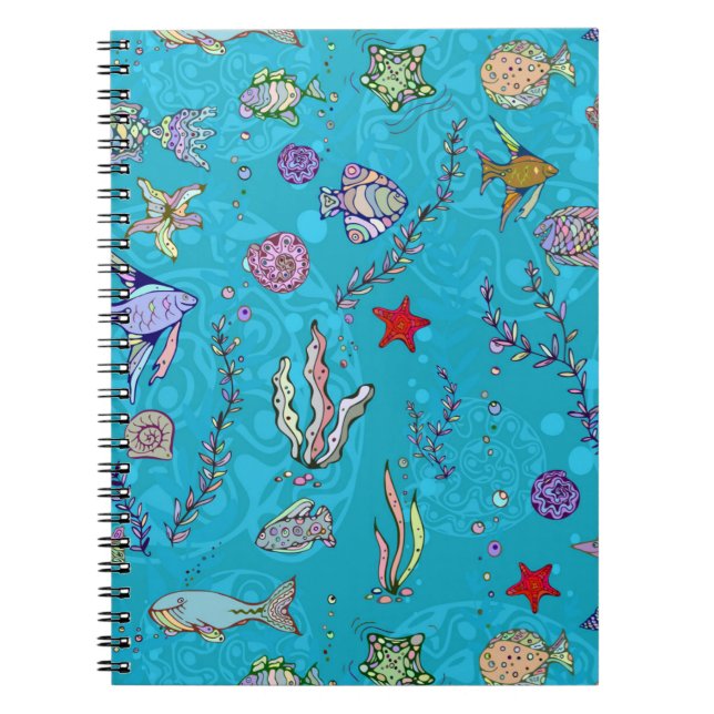 Carnet Motif de poissons de turquoise (Devant)