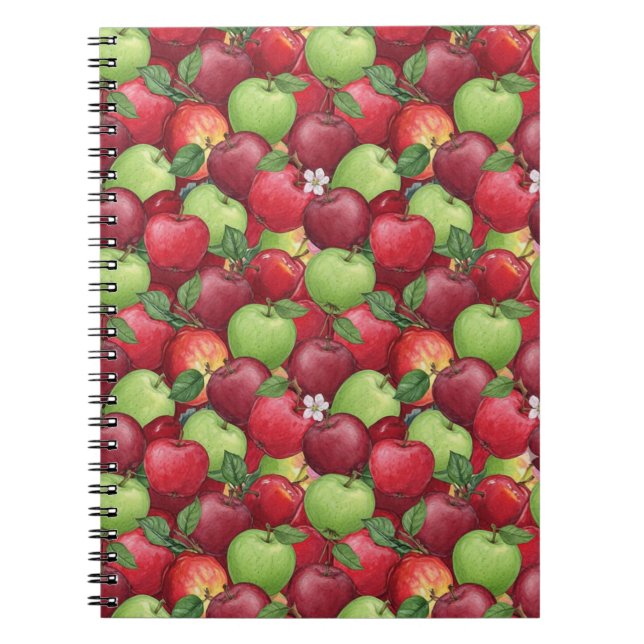 Carnet Motif de pomme à l'aquarelle rouge et vert (Devant)
