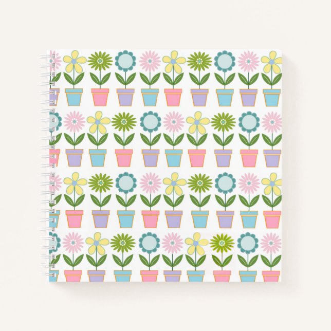 Carnet Motif de pots de fleurs pastel mignons (Devant)