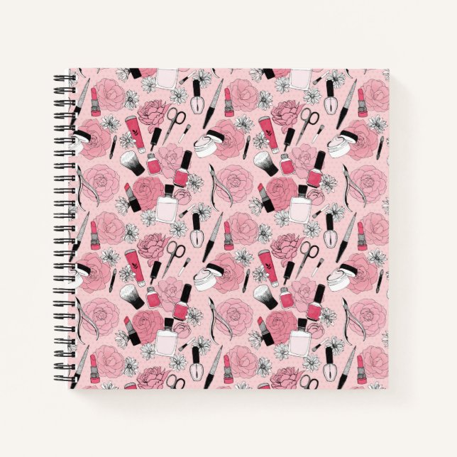 Carnet Motif de produits de beauté florale rose (Devant)