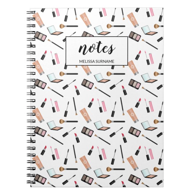 Carnet Motif De Produits De Maquillage Avec Nom Personnal (Devant)