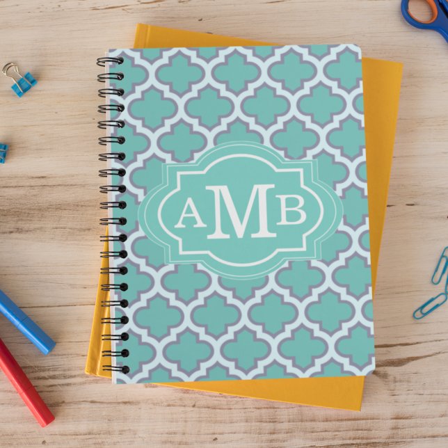 Carnet Motif de quatrefeuilles sarcelle élégant Monogramm (Créateur téléchargé)