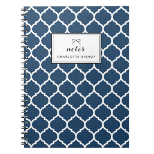 Carnet Motif de Quatrefoil bleu marine Personnalisé