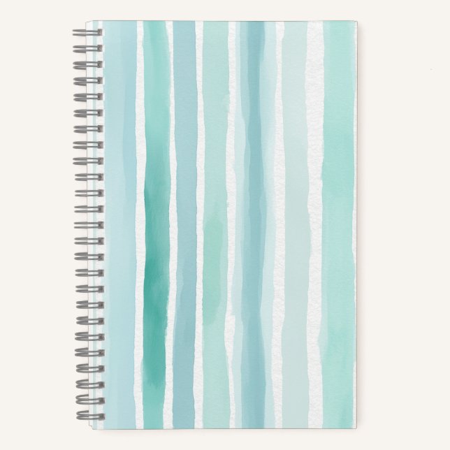 Carnet Motif de rayure verticale aqua aquarelle côtier  (Recto)