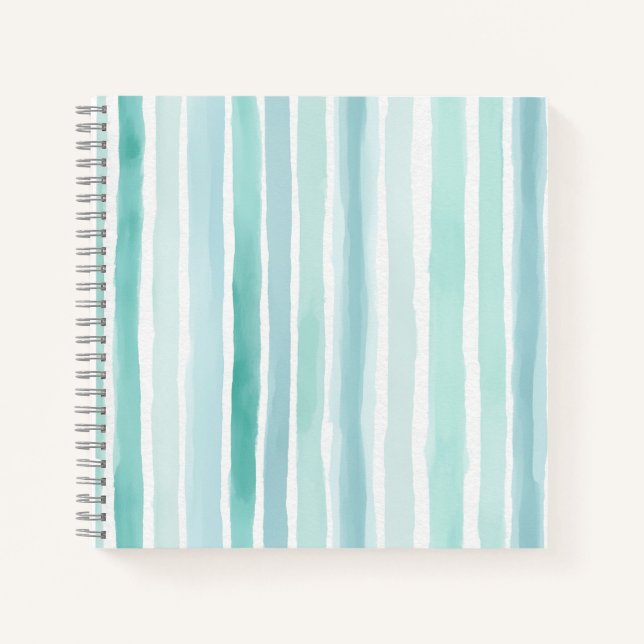 Carnet Motif de rayure verticale aqua aquarelle côtier  (Devant)