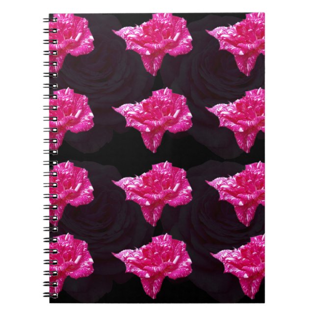 Carnet Motif De Rose Rose Chaud Et Noir, (Devant)
