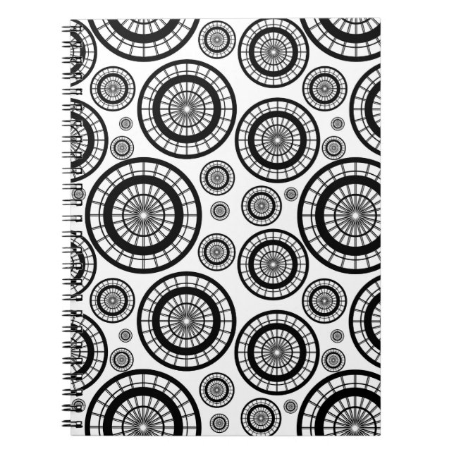 Carnet Motif de roue répétitive noir et blanc (Devant)