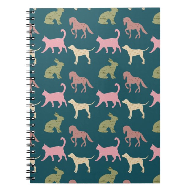 Carnet Motif de silhouettes d'animaux Chien Chat Cheval (Devant)